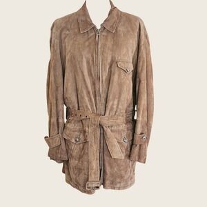 Vintage Suede 1990's  Polo Ralph Lauren Mens Jacket Belted Field Coat Plaid XL